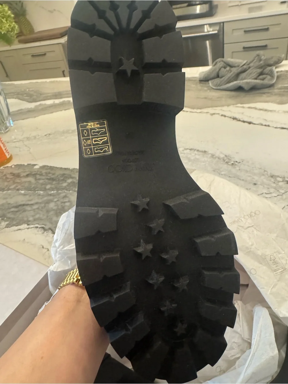 NEW never worn Jimmy Choo Black Buckle Lug Sole Rain Boots